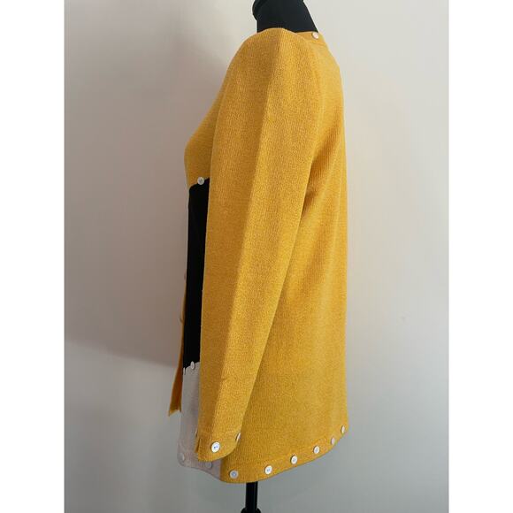 J.S.S knit wear jacket 2 pcs suit Sm yellow black cream button detail classic - Picture 7 of 16